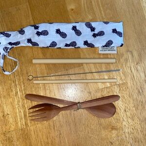 Bamboo Flatware Fork Spoon strow 3-Piece Set new